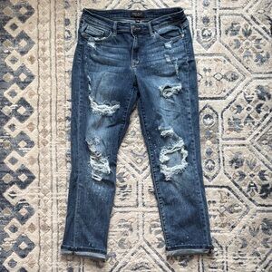 Judy Blue Distressed Blue Boyfriend Jeans
